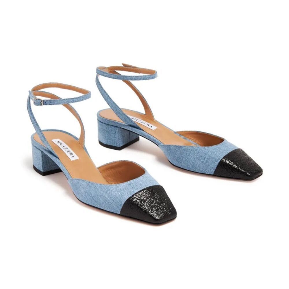 NEW Aquazzura French Flirt 35 denim black Leather pump shoe sandal EU38 US 7.5/8